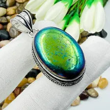 Mystic Fire Labradorite Sterling Silver Pendant, Vintage Style Jewelry.