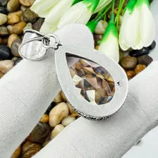 Handmade Faceted Rose Quartz Sterling Silver Pendant, Vintage Style Jewelry.