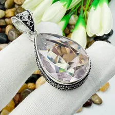 Handmade Faceted Rose Quartz Sterling Silver Pendant, Vintage Style Jewelry.