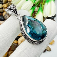 Handmade Faceted Indicolite Sterling Silver Pendant, Vintage Style Jewelry.