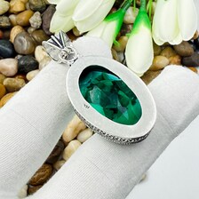 Faceted Chrome Diopside Sterling Silver Pendant, Vintage Style Jewelry.