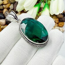 Faceted Chrome Diopside Sterling Silver Pendant, Vintage Style Jewelry.
