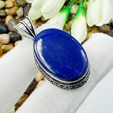 Lapis Lazuli Sterling Silver Pendant, Vintage Style Jewelry.