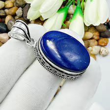 Lapis Lazuli Sterling Silver Pendant, Vintage Style Jewelry.