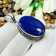 Lapis Lazuli Sterling Silver Pendant, Vintage Style Jewelry.