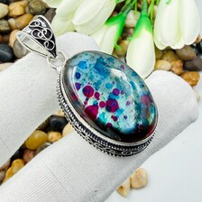 Handmade Multi Fire Labradorite Sterling Silver Pendant, Vintage Style Jewelry