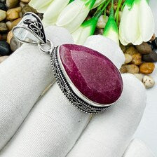 Handmade Faceted Kashmiri Ruby Sterling Silver Pendant, Vintage Style Jewelry.