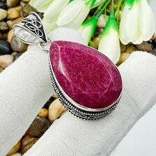 Handmade Faceted Kashmiri Ruby Sterling Silver Pendant, Vintage Style Jewelry.