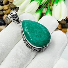 Handmade Emerald Sterling Silver Pendant, Vintage Style Jewelry.