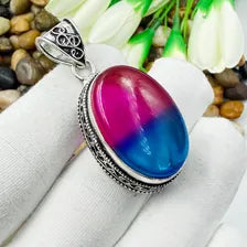 Handmade Bi-Colour Tourmaline Sterling Silver Pendant, Vintage Style Jewelry.