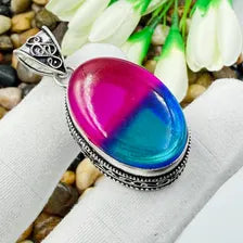 Handmade Bi-Colour Tourmaline Sterling Silver Pendant, Vintage Style Jewelry.