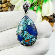Handmade Multi Copper Turquoise Sterling Silver Pendant, Vintage Style Jewelry.
