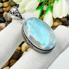 Handmade Faceted Mystic Fire Topaz Sterling Silver Pendant, Vintage Style Jewelry.