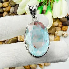Handmade Faceted Mystic Fire Topaz Sterling Silver Pendant, Vintage Style Jewelry.