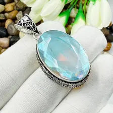Handmade Faceted Mystic Fire Topaz Sterling Silver Pendant, Vintage Style Jewelry.