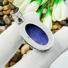 Handmade Charoite Sterling Silver Pendant, Vintage Style Jewelry.