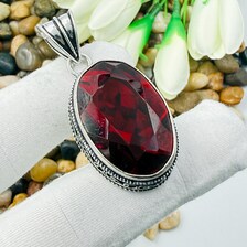Handmade Faceted Garnet Sterling Silver Pendant, Vintage Style Jewelry.