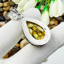 Faceted Citrine Sterling Silver Pendant, Vintage Style Jewelry.