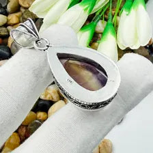 Handmade Multi Fluorite Sterling Silver Pendant, Vintage Style Jewelry.