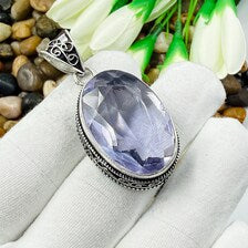 Faceted Swiss Blue Topaz Sterling Silver Pendant, Vintage Style Jewelry.