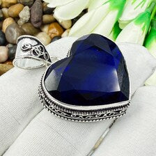 Faceted Blue Sapphire Sterling Silver Pendant, Gift For Your Loved Ones – Vintage Style Jewelry