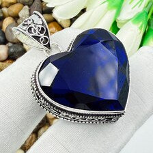 Faceted Blue Sapphire Sterling Silver Pendant, Gift For Your Loved Ones – Vintage Style Jewelry