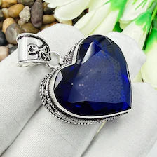 Faceted Blue Sapphire Sterling Silver Pendant, Gift For Your Loved Ones – Vintage Style Jewelry