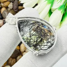 Faceted Black Rutile Quartz Sterling 925 Silver Pendant, Gift For Your Loved Ones.