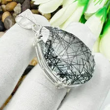 Faceted Black Rutile Quartz Sterling 925 Silver Pendant, Gift For Your Loved Ones.