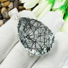 Faceted Black Rutile Quartz Sterling 925 Silver Pendant, Gift For Your Loved Ones.