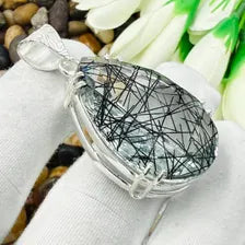 Faceted Black Rutile Quartz Sterling 925 Silver Pendant, Gift For Your Loved Ones.