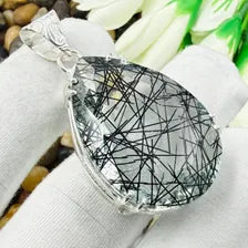 Faceted Black Rutile Quartz Sterling 925 Silver Pendant, Gift For Your Loved Ones.