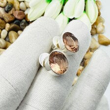 Handmade Faceted Morganite Stud Earrings Sterling 925 Silver Round Gemstone Earlobe Jewelry