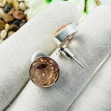 Handmade Faceted Morganite Stud Earrings Sterling 925 Silver Round Gemstone Earlobe Jewelry