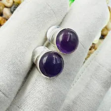 Handmade Amethyst Stud Earrings Sterling 925 Silver Round Gemstone Earlobe Jewelry