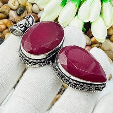 Handmade Faceted Kashmiri Ruby Sterling Silver Pendant, Vintage Style Jewelry.