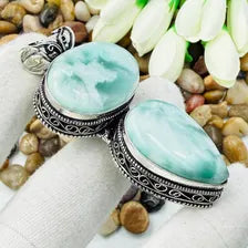 Handmade Hemimorphite Sterling Silver Pendant, Vintage Style Jewelry.