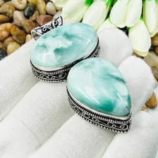Handmade Hemimorphite Sterling Silver Pendant, Vintage Style Jewelry.