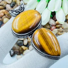 Handmade Tiger's Eye Sterling Silver Pendant, Vintage Style Jewelry.
