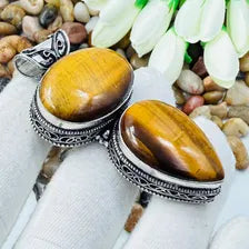 Handmade Tiger's Eye Sterling Silver Pendant, Vintage Style Jewelry.