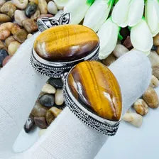 Handmade Tiger's Eye Sterling Silver Pendant, Vintage Style Jewelry.