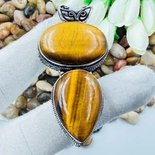 Handmade Tiger's Eye Sterling Silver Pendant, Vintage Style Jewelry.
