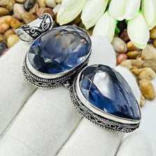 Handmade Faceted Tanzanite Sterling Silver Pendant, Vintage Style Jewelry.