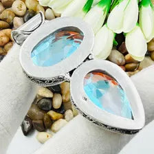 Handmade Faceted Mystic Fire Topaz Sterling Silver Pendant, Vintage Style Jewelry.