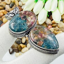 Handmade Copper Watermelon Tourmaline Sterling Silver Pendant, Vintage Style Jewelry.