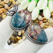 Handmade Copper Watermelon Tourmaline Sterling Silver Pendant, Vintage Style Jewelry.