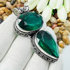 Handmade Faceted Chrome Diopside Sterling Silver Pendant, Vintage Style Jewelry.