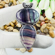 Handmade Multi Fluorite Sterling Silver Pendant, Vintage Style Jewelry.