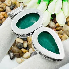 Handmade Emerald Sterling Silver Pendant, Vintage Style Jewelry.