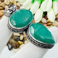 Handmade Emerald Sterling Silver Pendant, Vintage Style Jewelry.